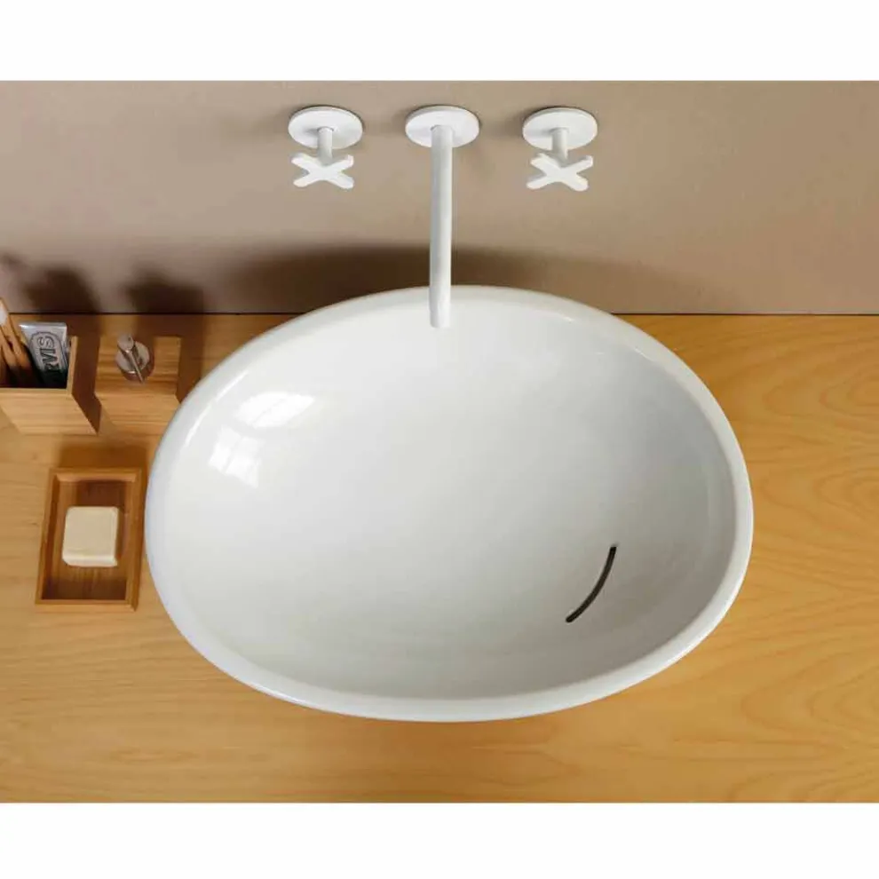 Geneigtes Aufsatzwaschbecken, Design, Keramik made in Italy Glossy