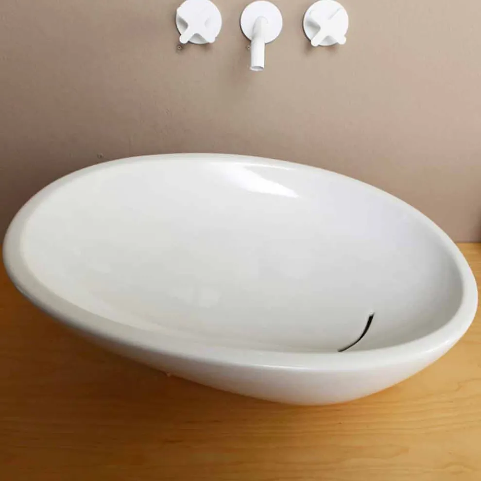 Geneigtes Aufsatzwaschbecken, Design, Keramik made in Italy Glossy