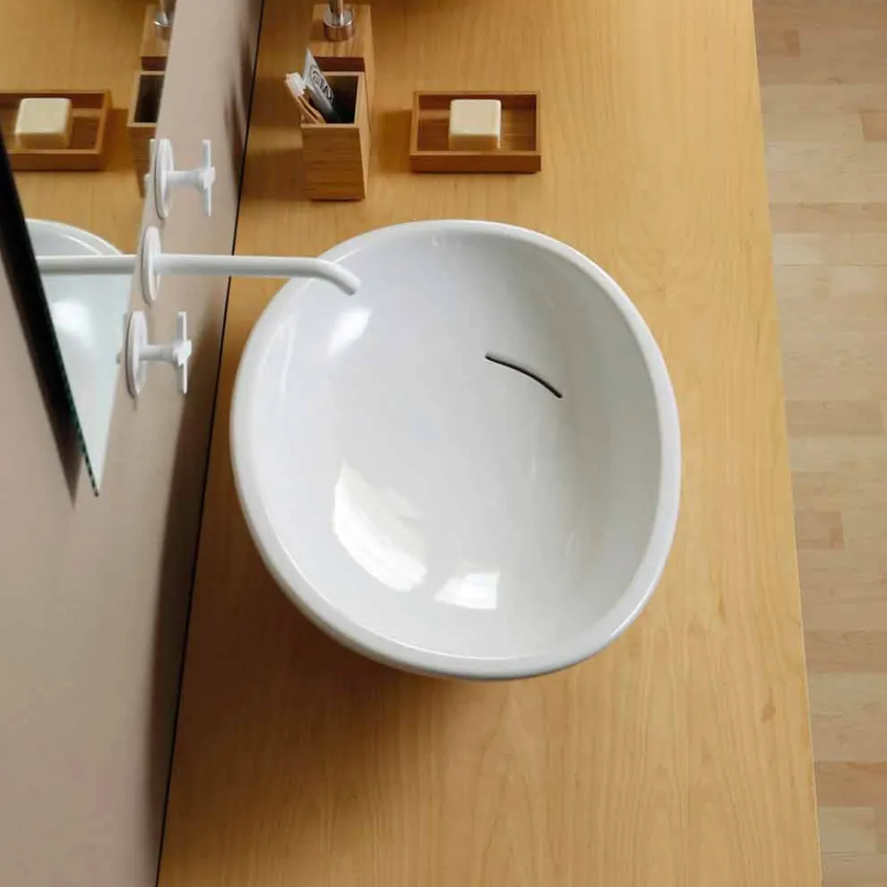 Geneigtes Aufsatzwaschbecken, Design, Keramik made in Italy Glossy