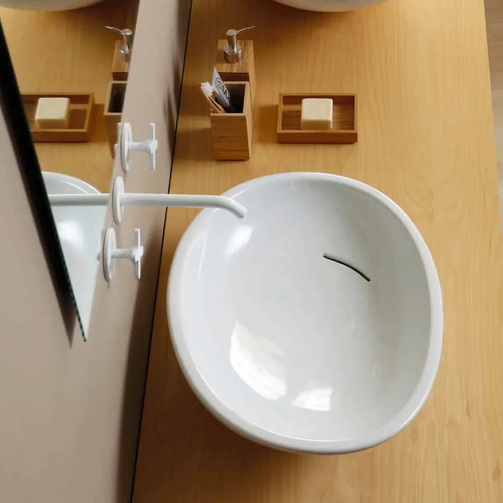 Geneigtes Aufsatzwaschbecken, Design, Keramik made in Italy Glossy