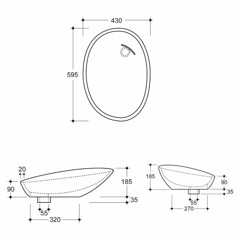Geneigtes Aufsatzwaschbecken, Design, Keramik made in Italy Glossy