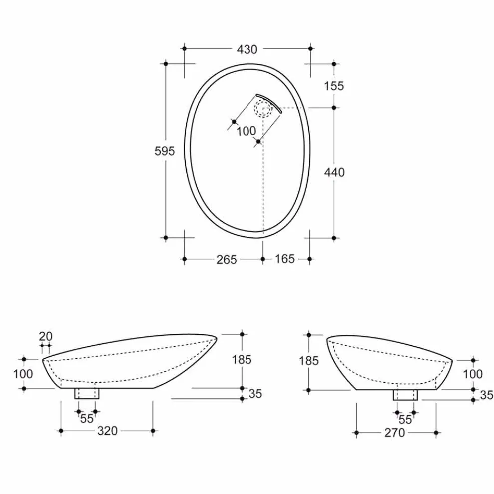 Geneigtes Aufsatzwaschbecken, Design, Keramik made in Italy Glossy