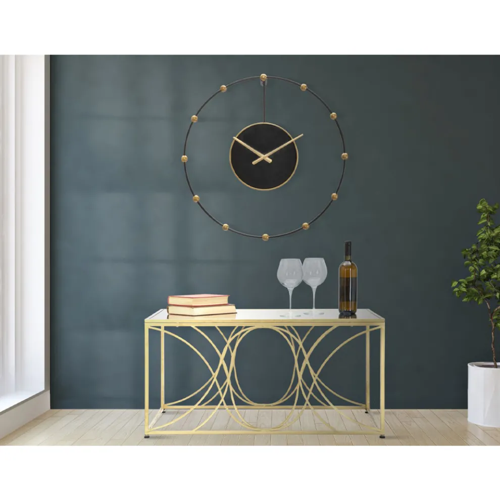 Gold Couchtisch mit Spiegelplatte und Eisenstruktur - Emilia