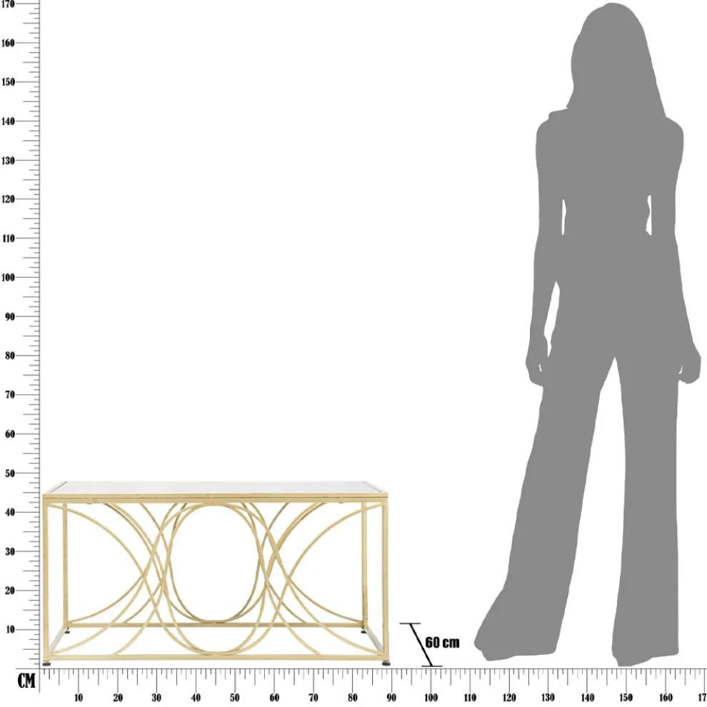 Gold Couchtisch mit Spiegelplatte und Eisenstruktur - Emilia