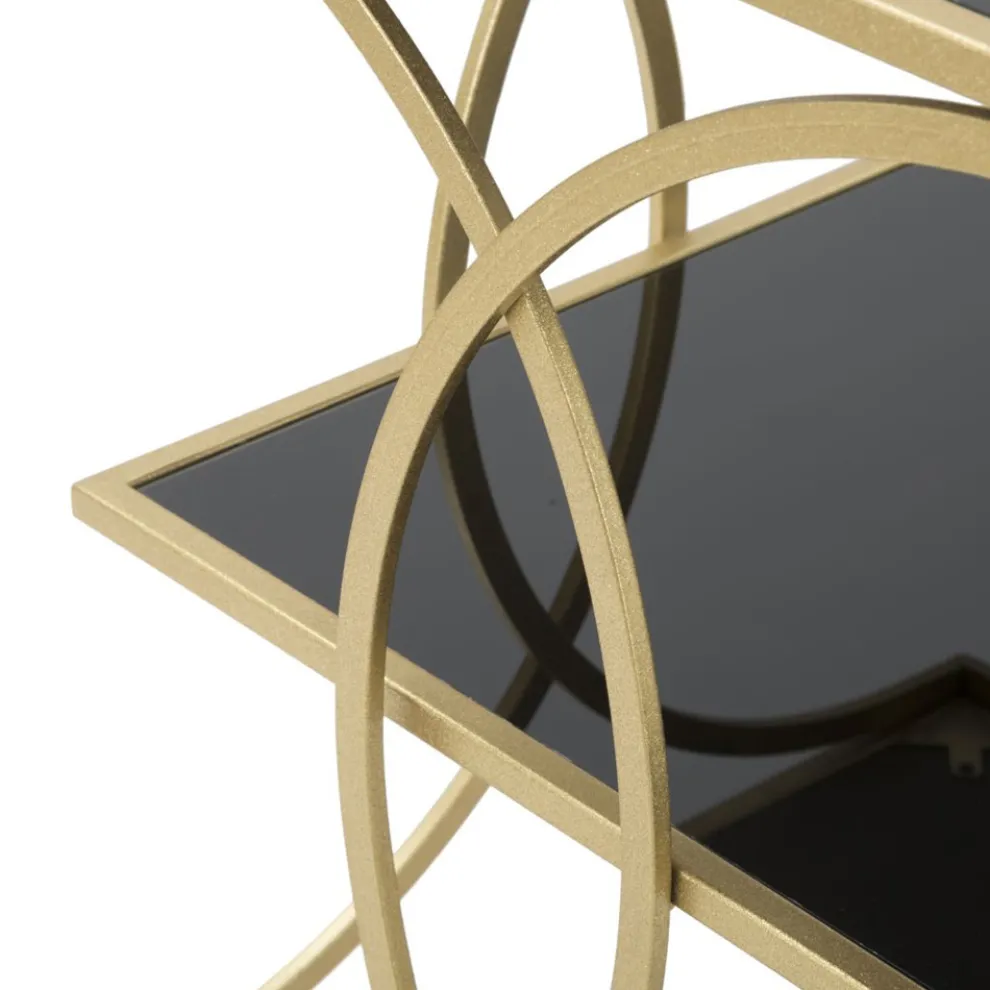 Goldener Couchtisch aus Eisen mit 2 schwarzen Glasplatten - Serpico