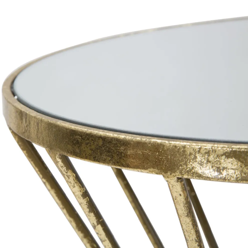Goldener Couchtisch aus Eisen mit Spiegelplatte - Apricot
