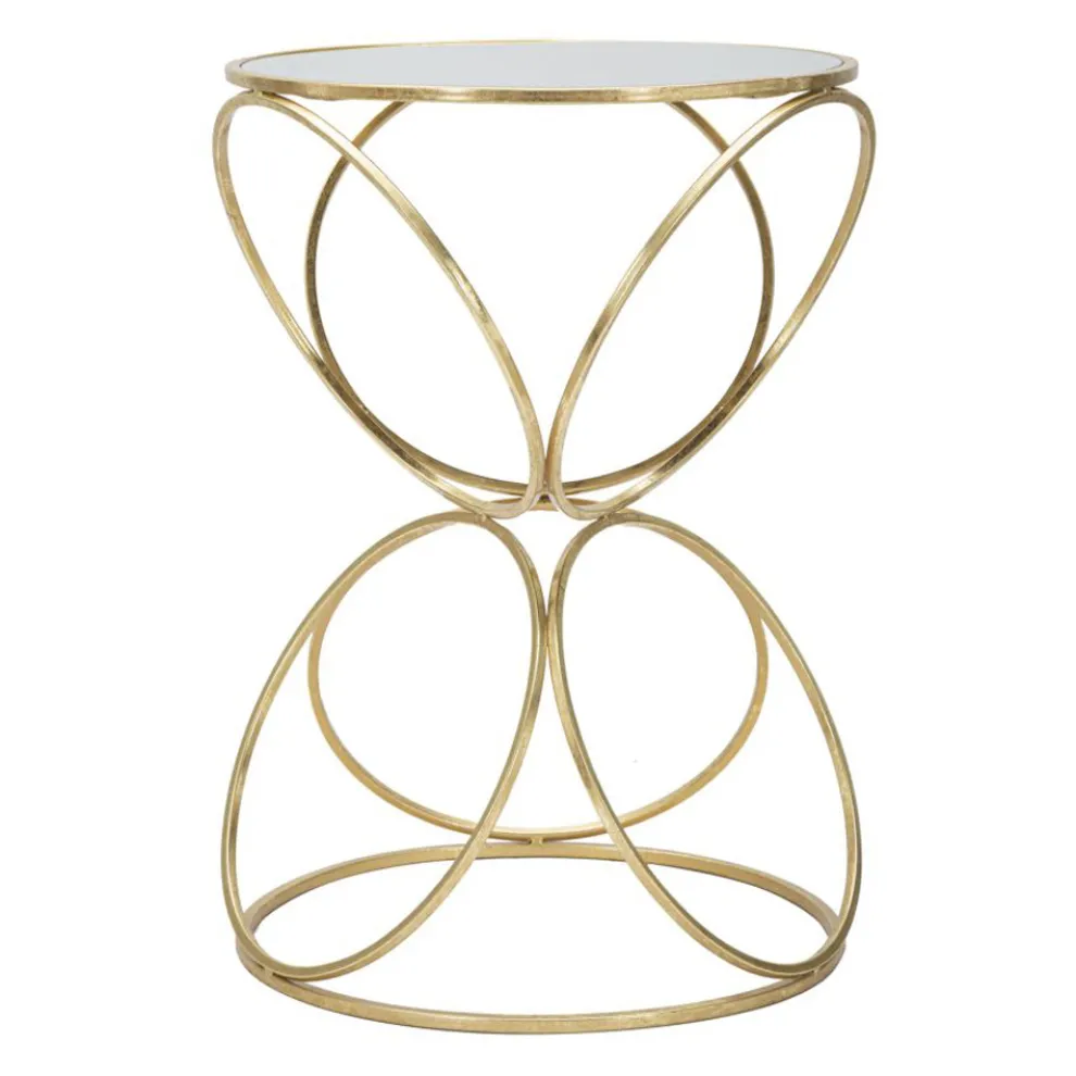 Goldener Couchtisch mit Glasplatte und Eisengestell - Devon