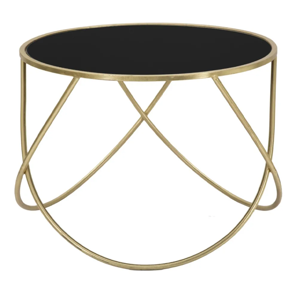 Goldener Couchtisch aus Eisen mit runder schwarzer Glasplatte - Rebel
