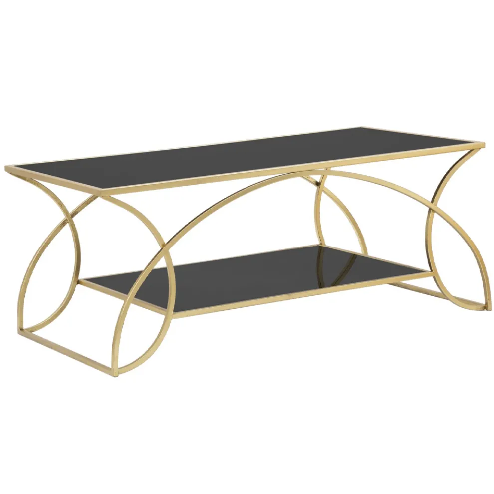 Goldener rechteckiger Couchtisch aus Eisen mit Glasplatte - Symbol
