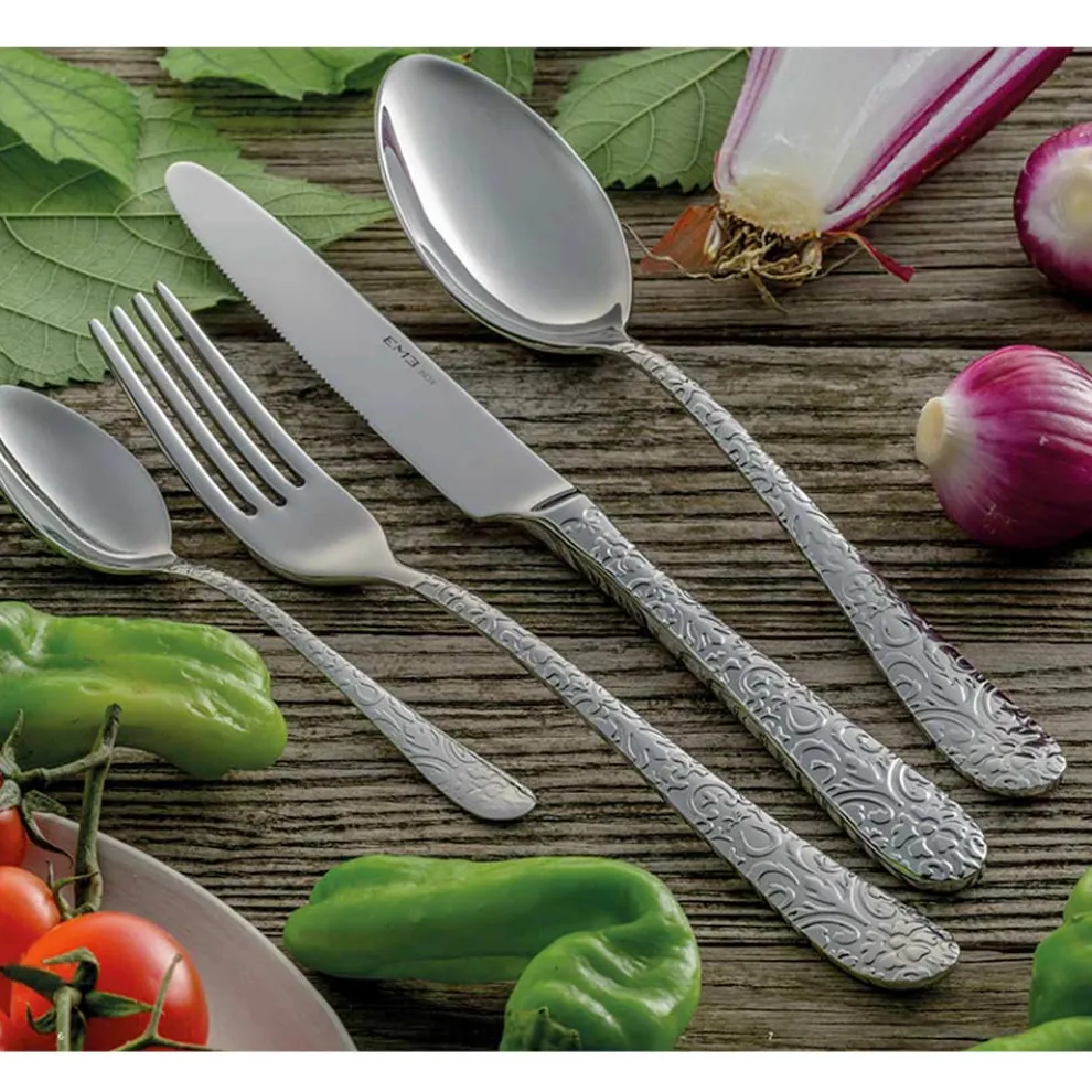 24-teiliges Besteckset aus poliertem Stahl mit Gravur Made in Italy - Nara