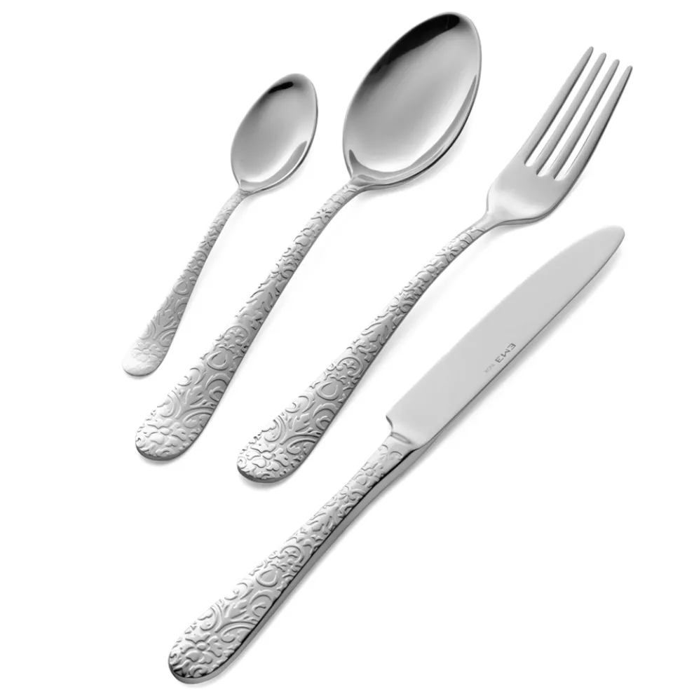 24-teiliges Besteckset aus poliertem Stahl mit Gravur Made in Italy - Nara