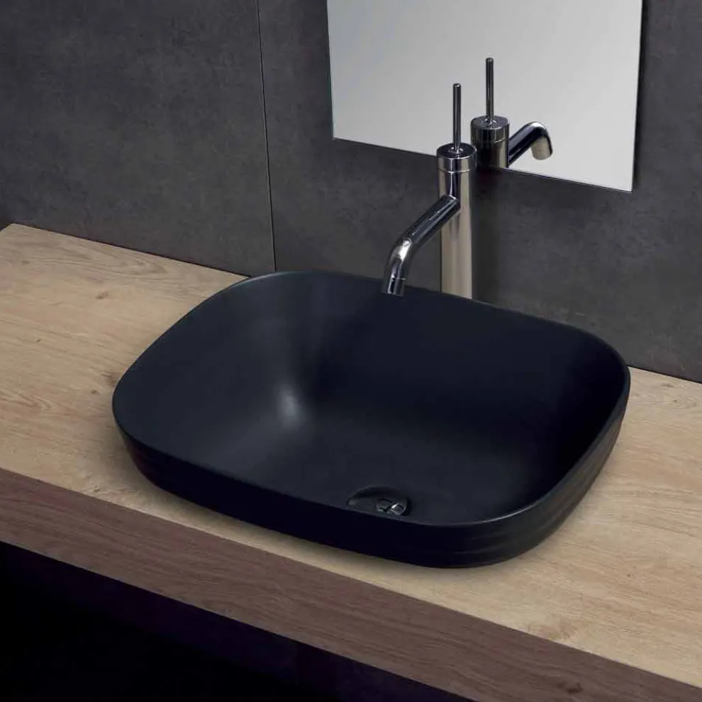 Halb versenktes Design-Waschbecken aus weißem oder farbigem Keramik-Trabia