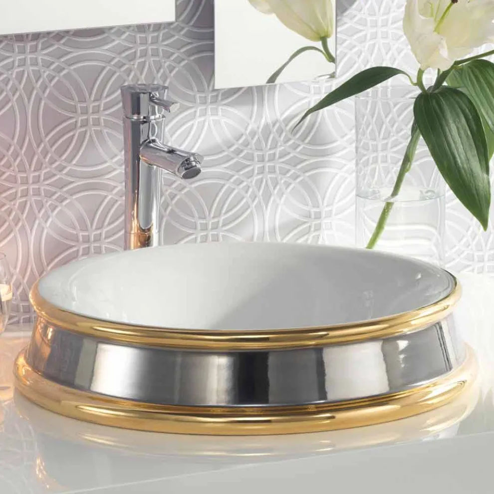 Halbeinbauwaschbecken Design aus Fire Clay made in Italy, Manilo