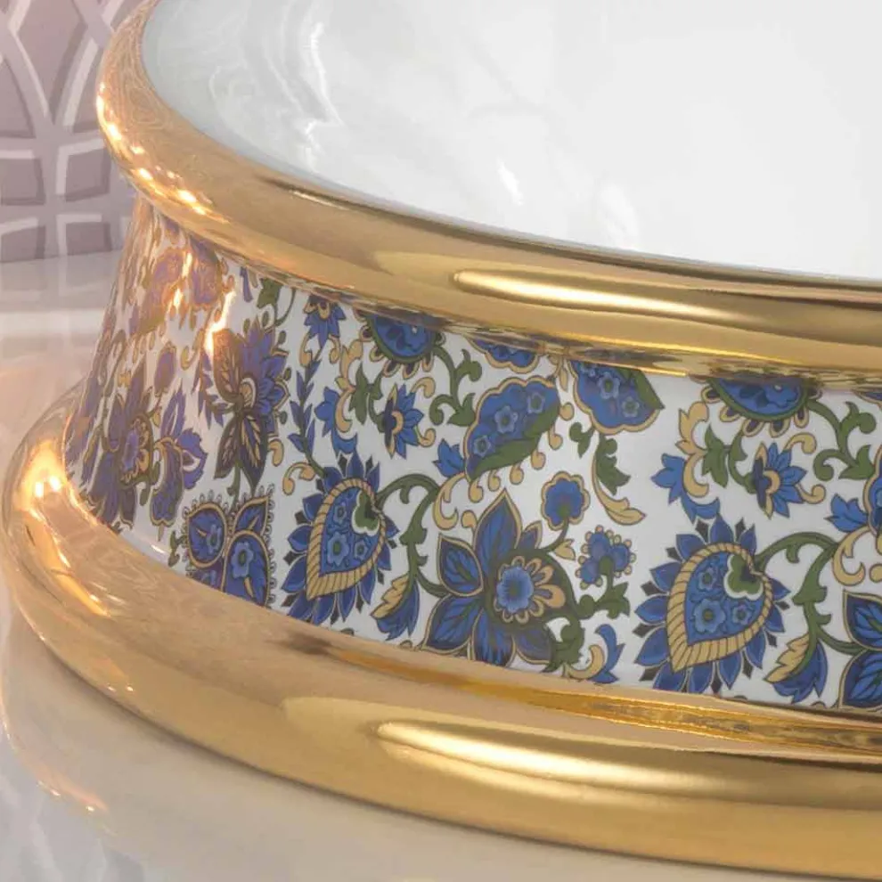 Halbeinbauwaschbecken aus fire clay und 24k Gold handgemacht in Italien, Manilo