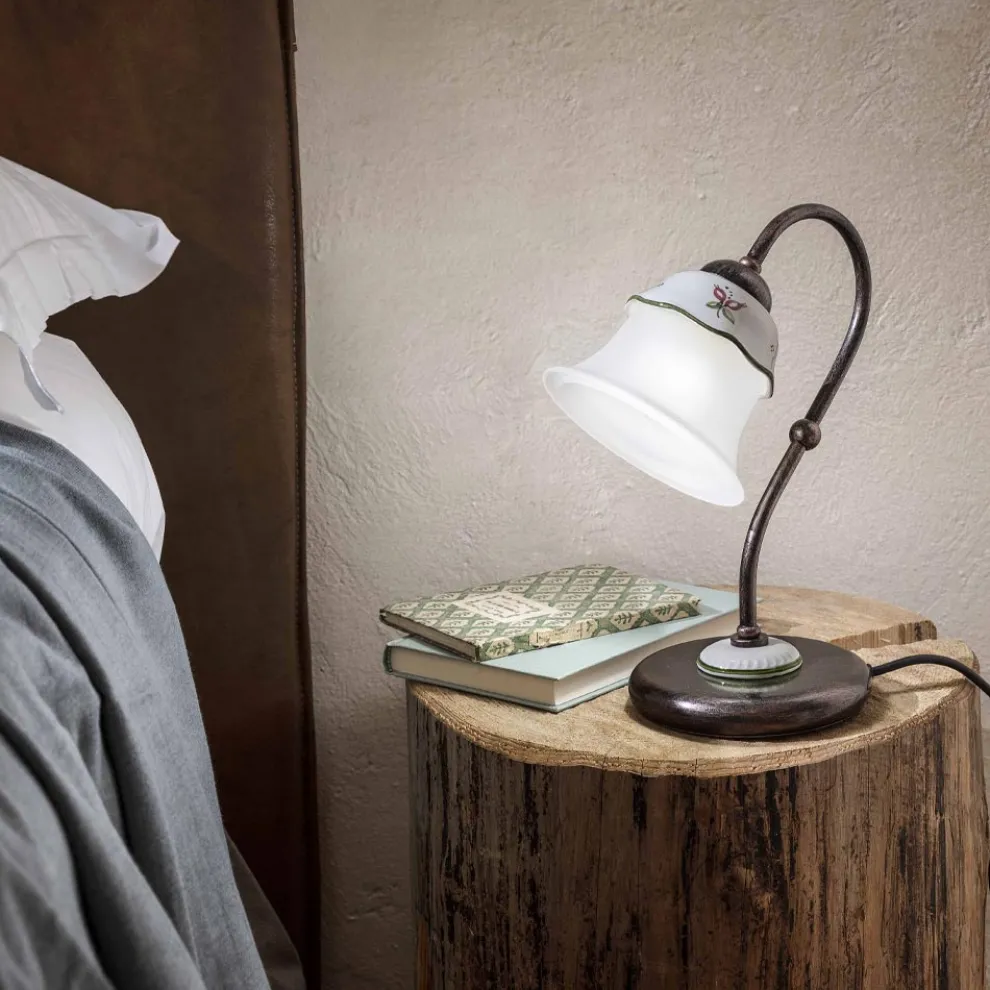 Handbemalte Vintage Tischlampe aus Eisen, Glas und Keramik - Ferrara