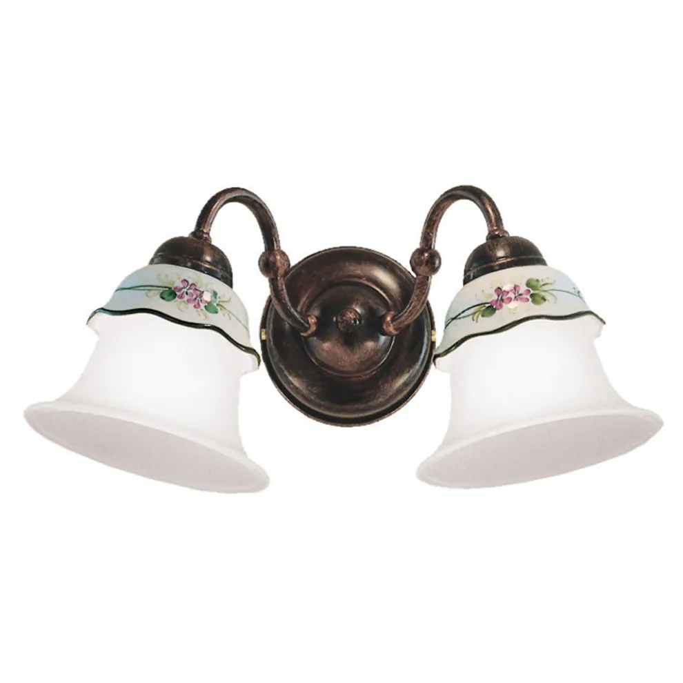 Handbemalte Vintage Wandlampe aus Eisen, Glas und Keramik - Ferrara