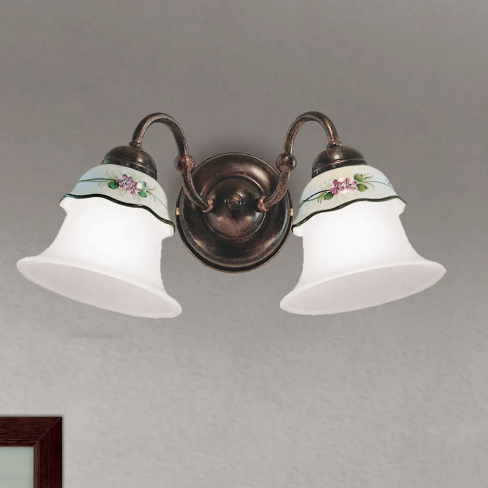 Handbemalte Vintage Wandlampe aus Eisen, Glas und Keramik - Ferrara