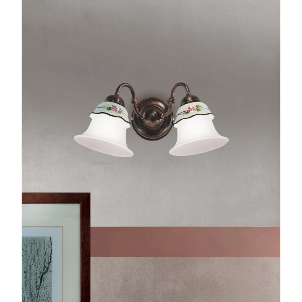 Handbemalte Vintage Wandlampe aus Eisen, Glas und Keramik - Ferrara