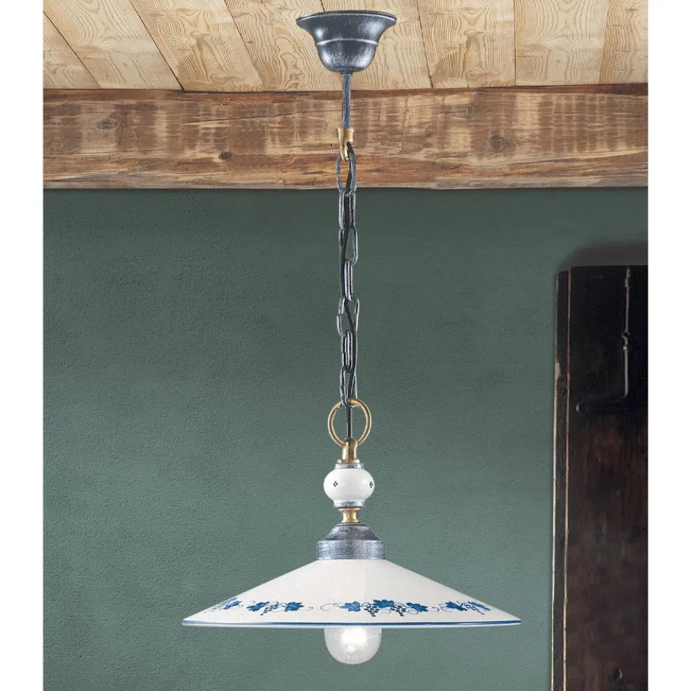 Handgefertigte Pendelleuchte aus Keramik und Vintage-Eisen - Asti