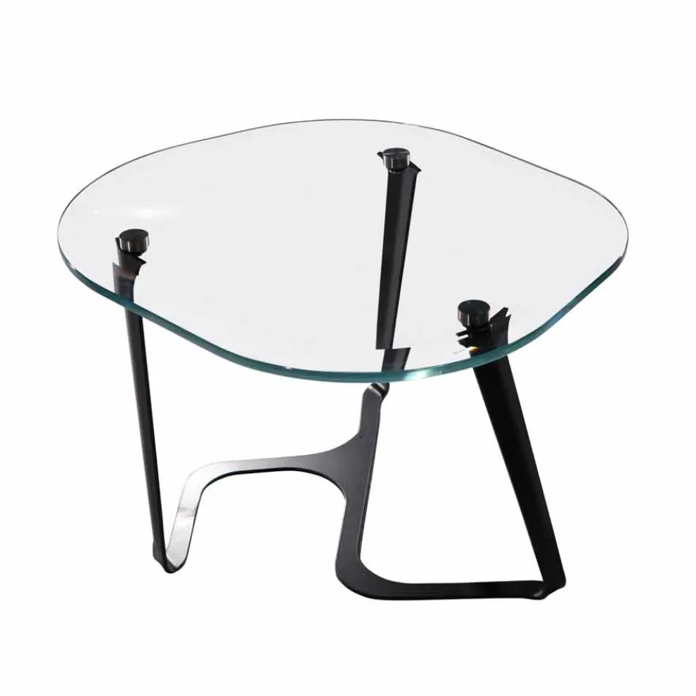 Handgefertigter Couchtisch aus Glas und Stahl Made in Italy - Marbello