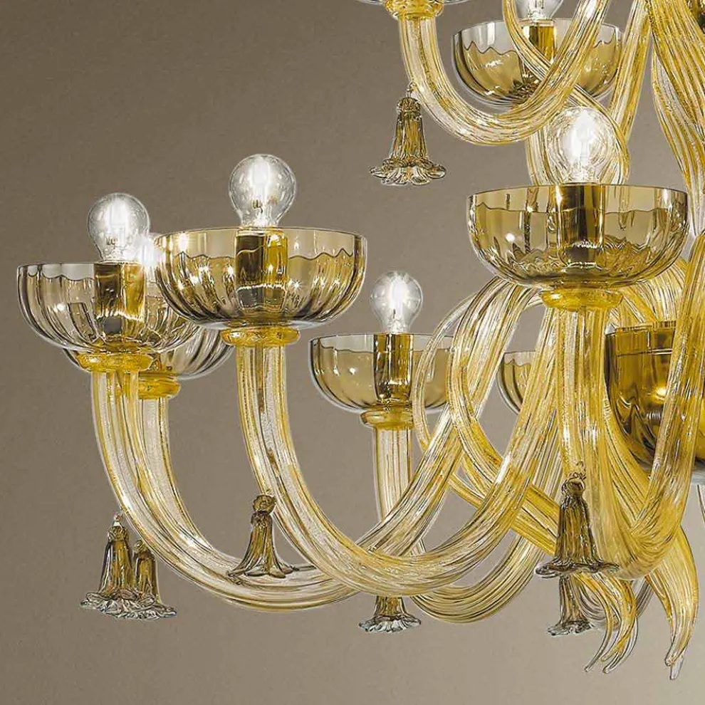 Handgefertigter 18-flammiger Kronleuchter aus Venedig-Glas, Made in Italy - Regina