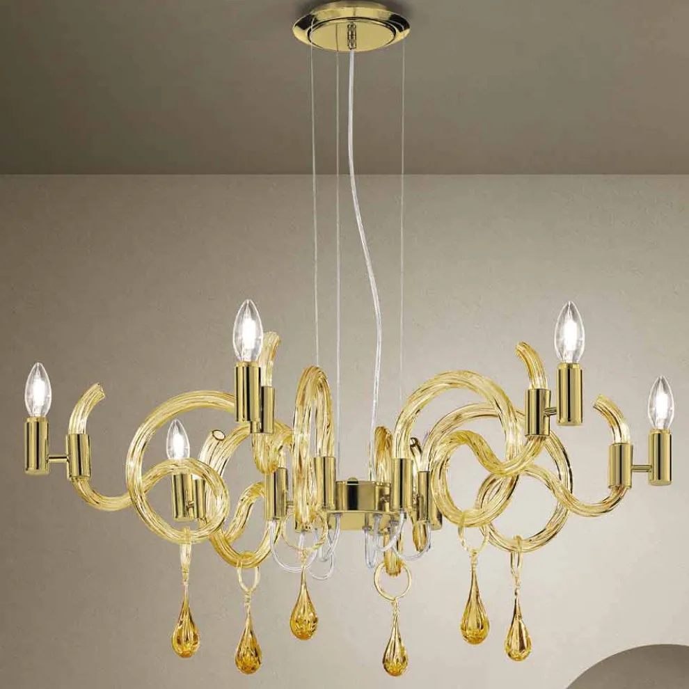 Handgefertigter 6-flammiger Venedig Glas Kronleuchter Made in Italy - Bernadette