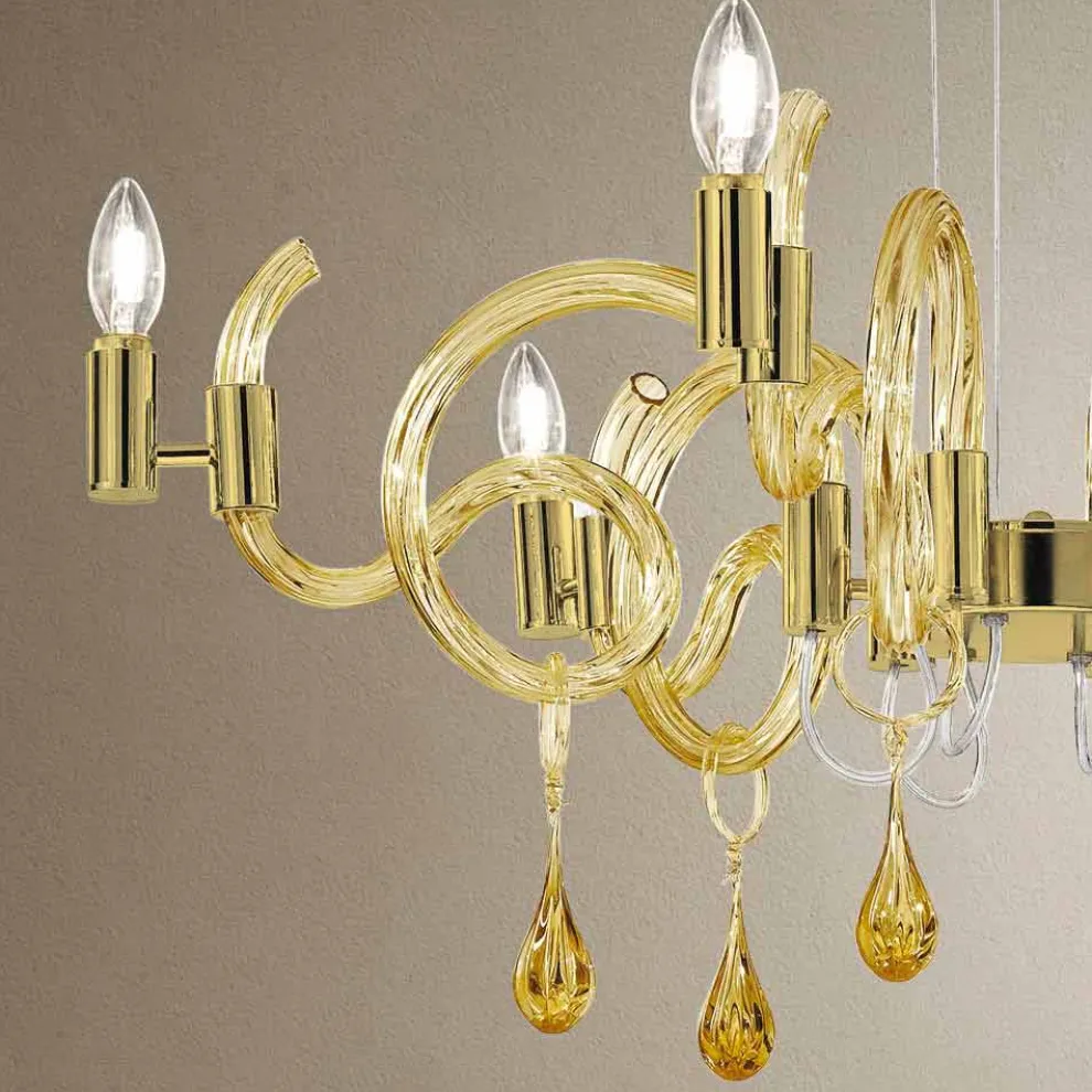 Handgefertigter 6-flammiger Venedig Glas Kronleuchter Made in Italy - Bernadette