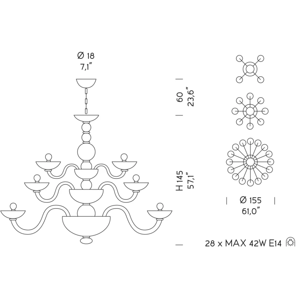 Handgefertigter Kronleuchter 28 Lichter aus blauem venezianischem Glas und Metall - Foscarino