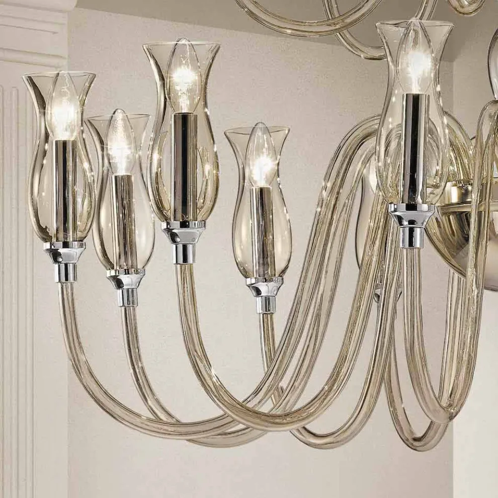 Handgefertigter Venedig Glas Kronleuchter mit 18 Leuchten Made in Italy - Vittoria