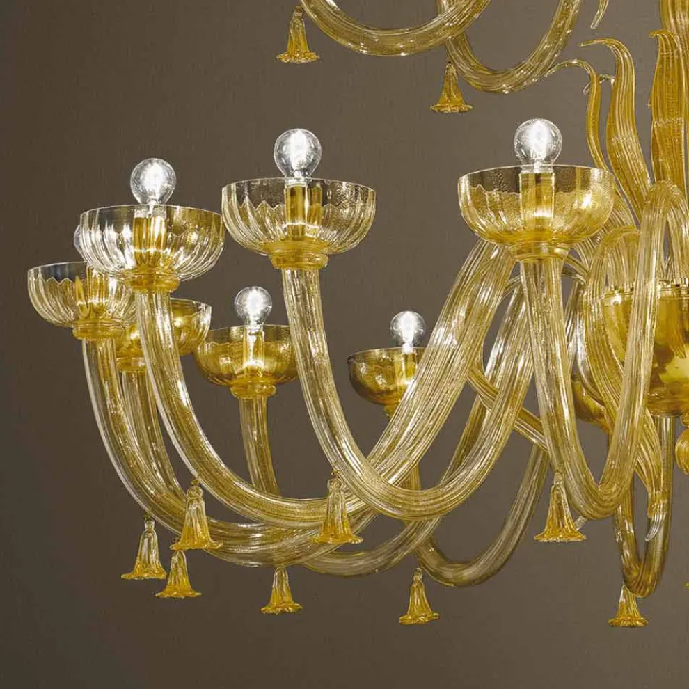 Handgefertigter venezianischer Kronleuchter aus Glas und Gold mit 28 Lichtern Made in Italy - Regina