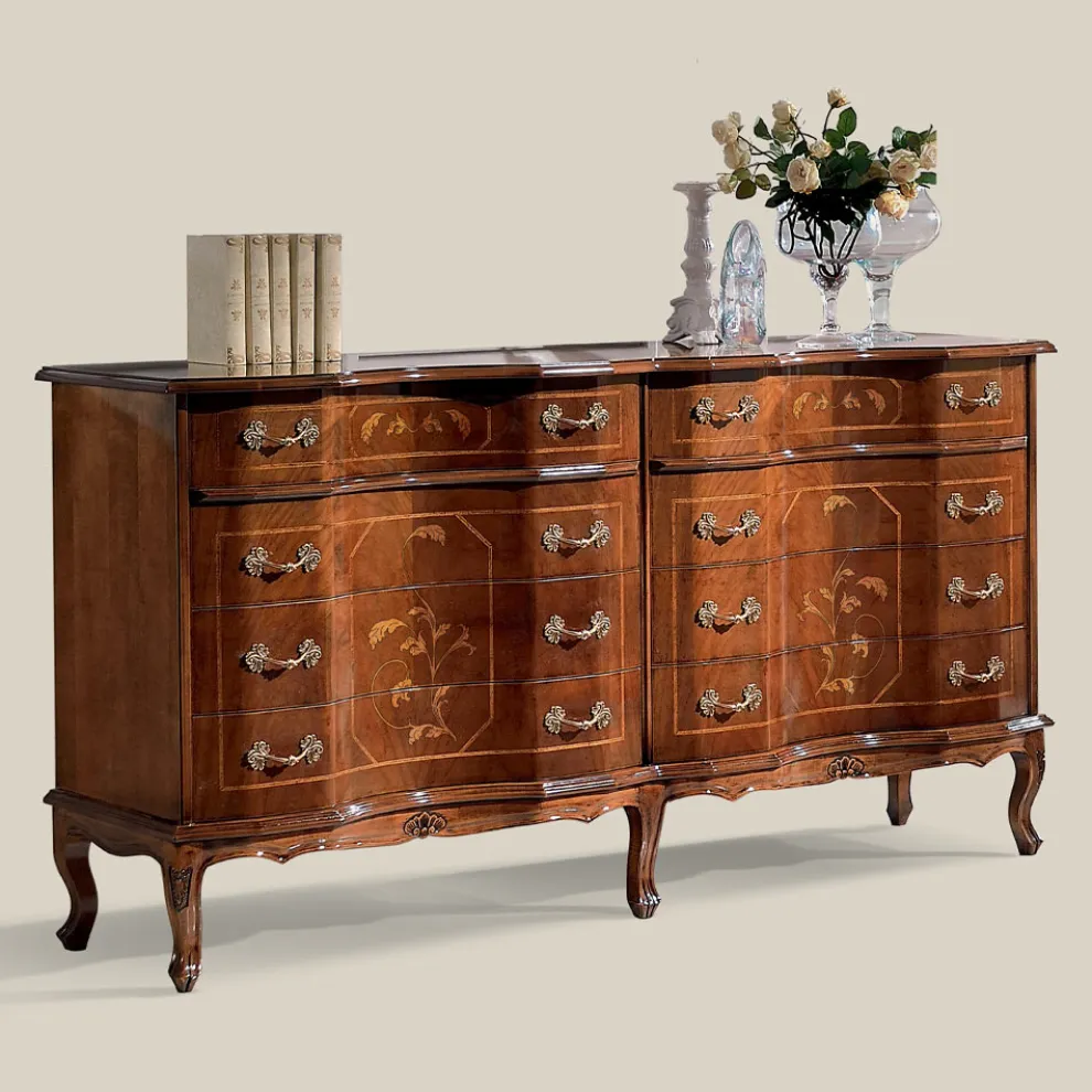 Klassische Kommode mit 8 Schubladen aus Bassano Nussbaumholz Made in Italy - Luxus