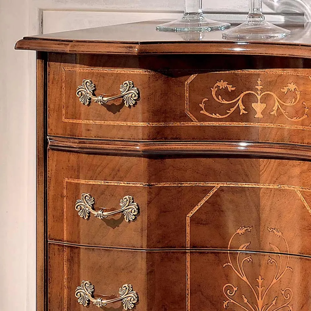 Klassische Kommode mit 8 Schubladen aus Bassano Nussbaumholz Made in Italy - Luxus