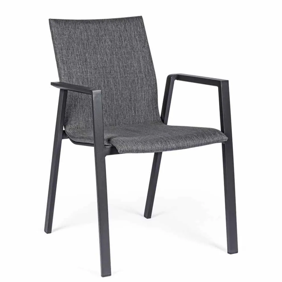 Stapelbarer Außenstuhl aus Stoff und lackiertem Aluminium, 4 Stück - Assia