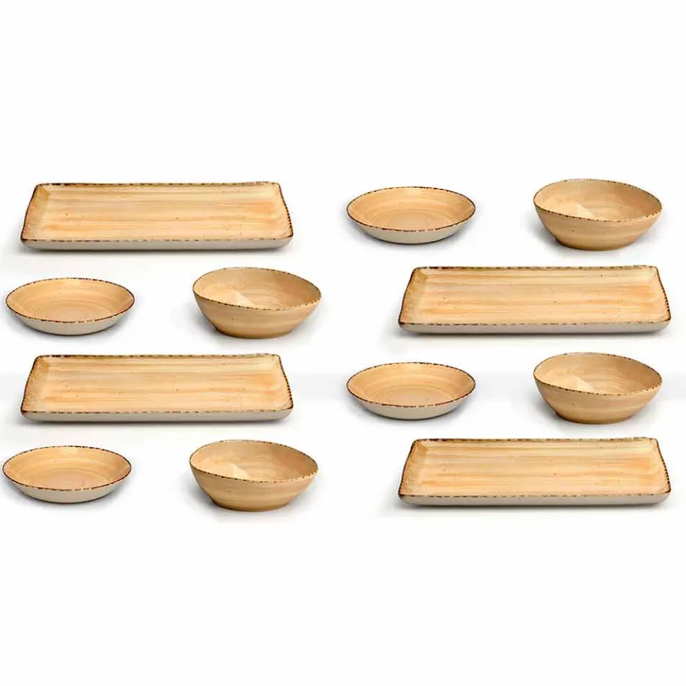 Service 12 rechteckige und runde farbige Steinzeugplatten, modernes Design - Simba