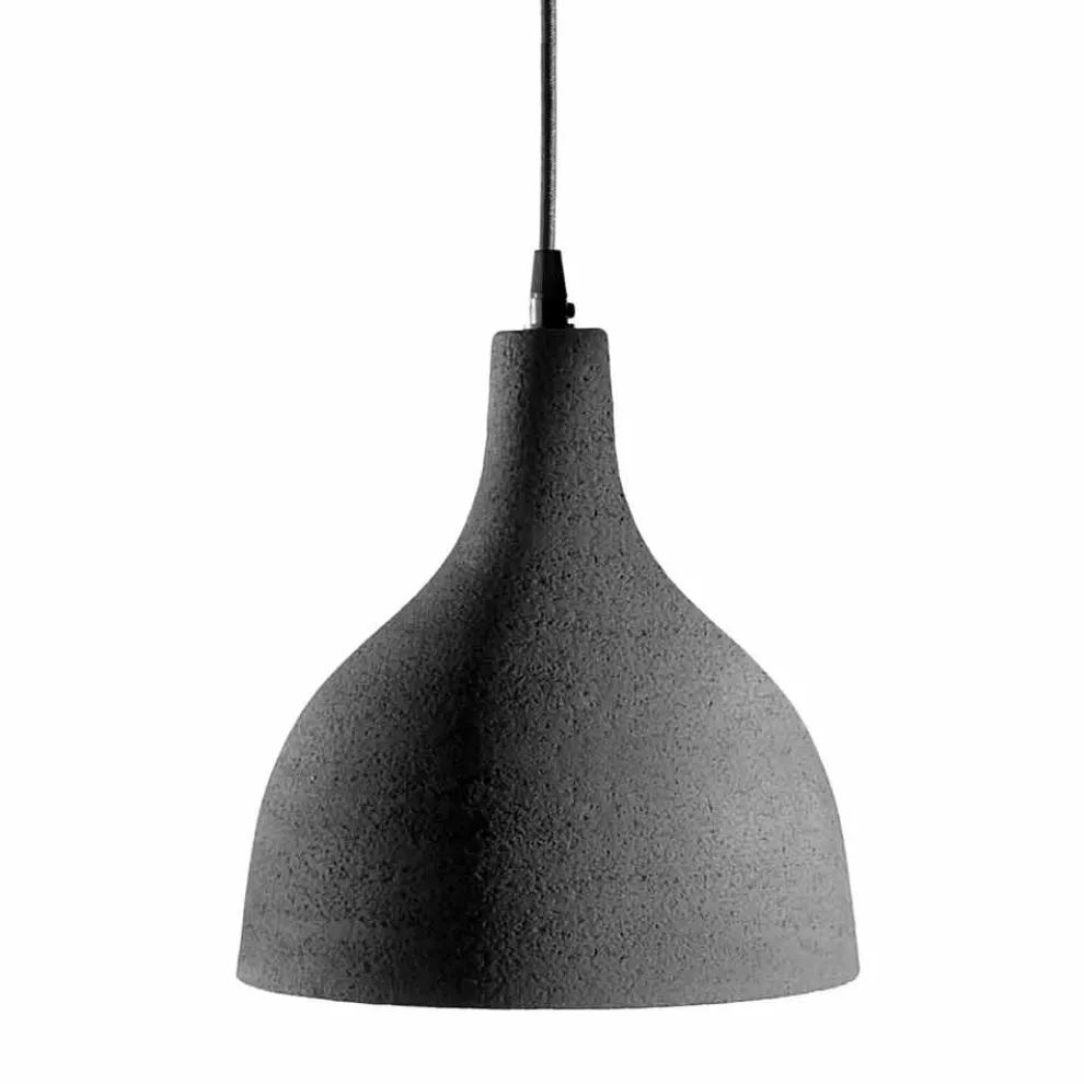 Hängelampe aus anthrazitfarbenem Steinzeug und weißem Emaille-Interieur - Edmondo