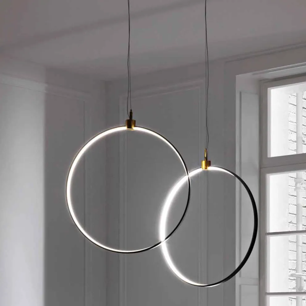 Hängelampe aus schwarzem Aluminium und Naturmessing Made in Italy - Norma