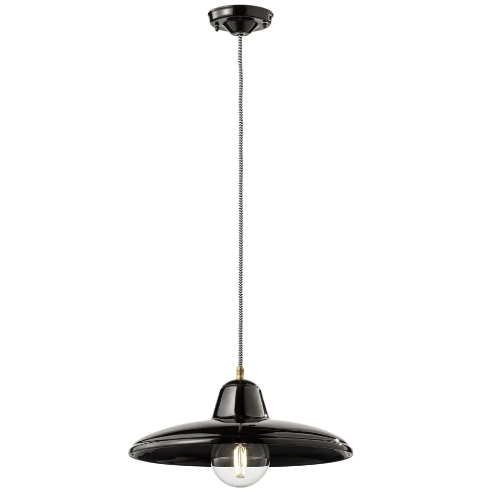 Hängelampe aus schwarzer Keramik und Eisen im industriellen Vintage-Design - Bew