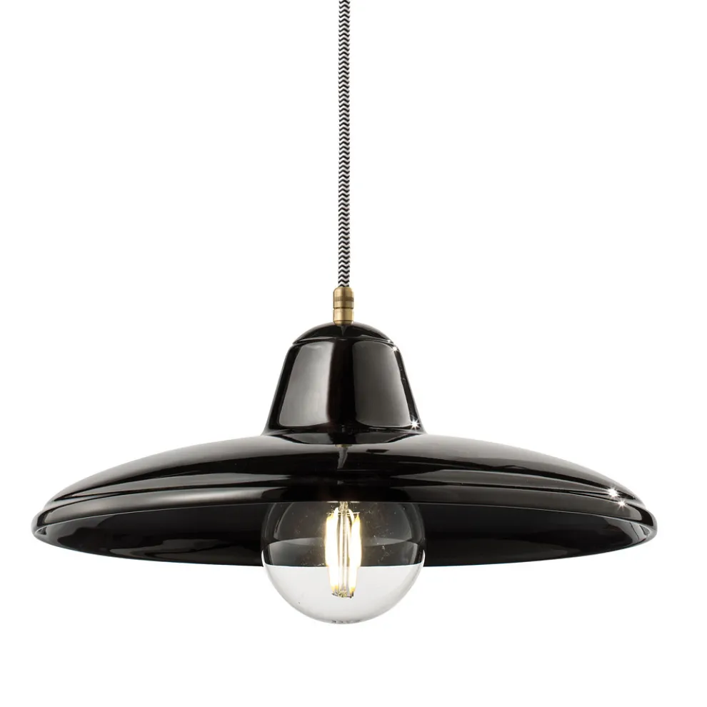 Hängelampe aus schwarzer Keramik und Eisen im industriellen Vintage-Design - Bew