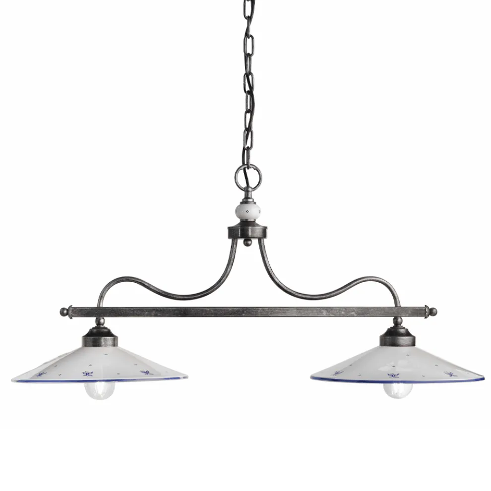 Hängelampe mit 2 Lichtern in handbemalter Keramik und Eisendesign - Asti