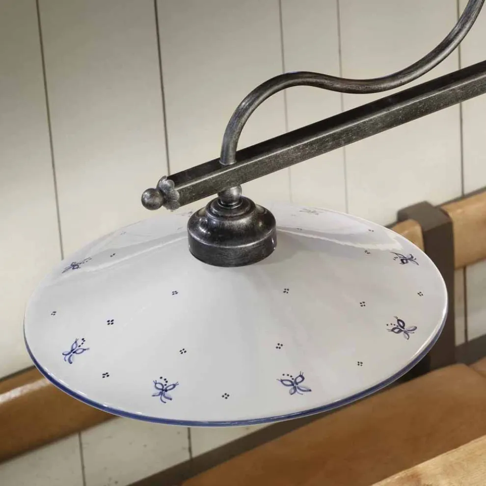 Hängelampe mit 2 Lichtern in handbemalter Keramik und Eisendesign - Asti