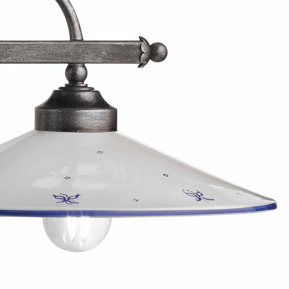 Hängelampe mit 2 Lichtern in handbemalter Keramik und Eisendesign - Asti