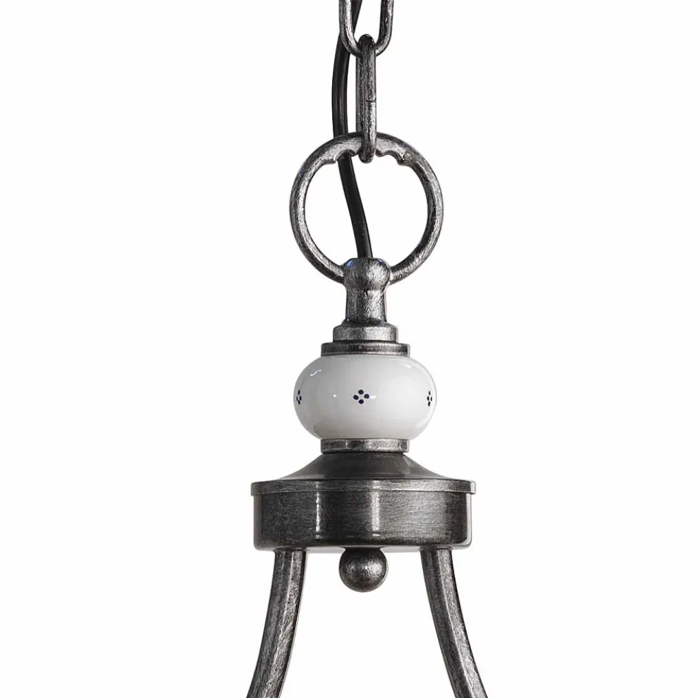 Hängelampe mit 2 Lichtern in handbemalter Keramik und Eisendesign - Asti