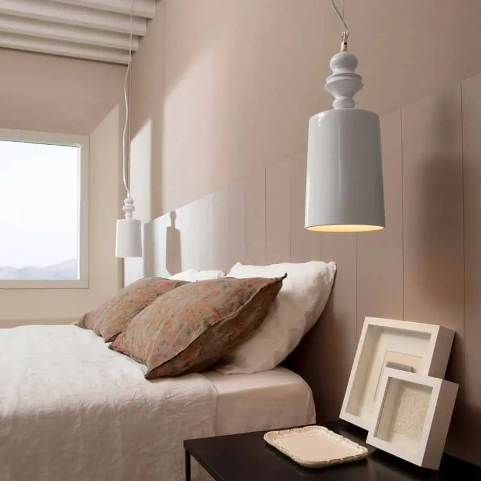 Hängelampenschirm in glänzend weißer Keramik - Cadabra