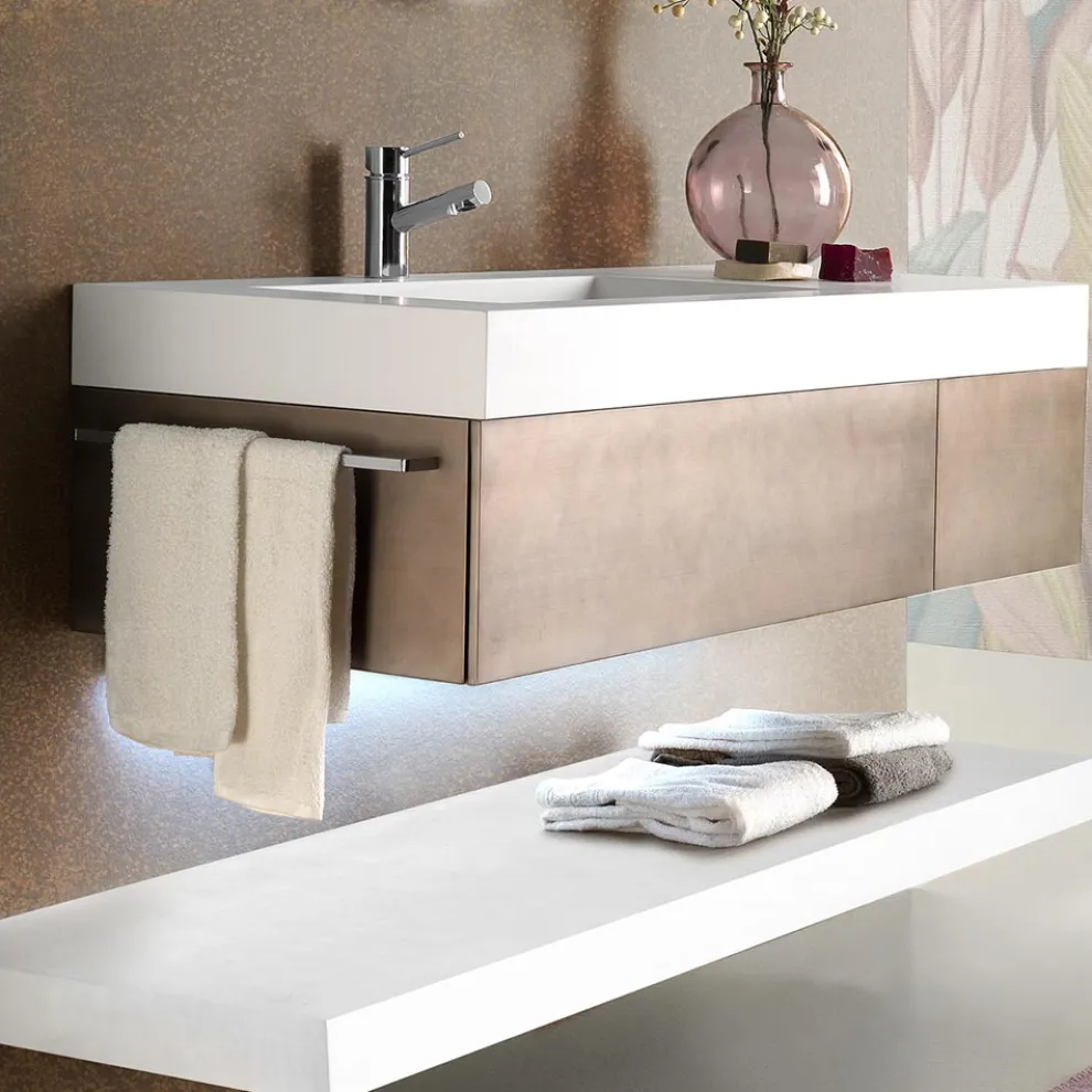 Hängende Badezimmermöbel aus Metall, MDF-Holz und Stonelight Made in Italy - Renga