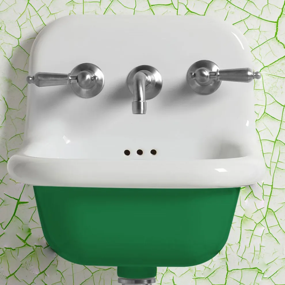 Hängendes Badezimmer-Waschbecken aus weißer und farbiger Keramik 42 cm - Meridiano