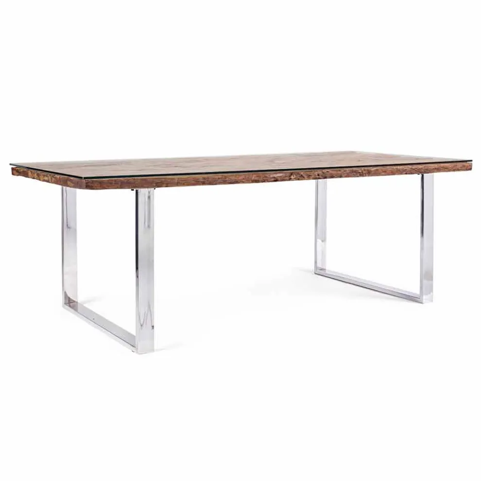 Homemotion Esstisch mit Holz und gehärtetem Glas - Blanco