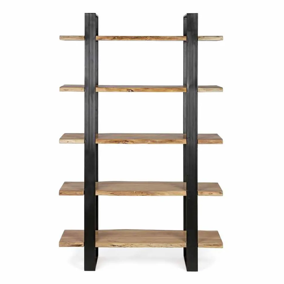Homemotion Modernes Bücherregal mit Stahlboden und Holzregalen - Lanza