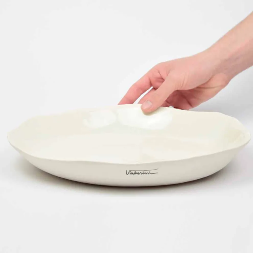 Italienische Luxus weiße Porzellan Runde Servierteller - Arcimaesta