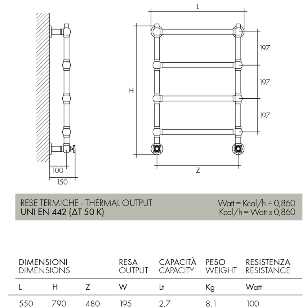 Hydraulischer Designer-Handtuchwärmer Scirocco H Caterina Gold aus Messing