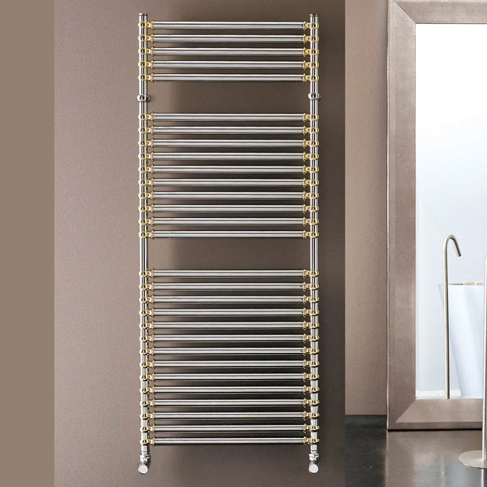 Hydraulischer Handtuchwärmer aus Stahl, Chrom und Gold, Made in Italy - Laura